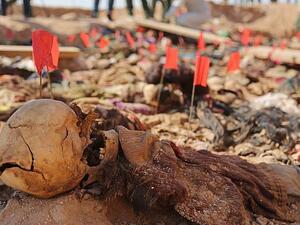 The bodies were exhumed by the Baghdad-based Medico-Legal Directorate, in Tal al-Sheikhiya in the southern province of Mutahanna, about 200 miles south of the capital (AFP)