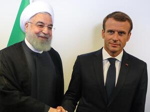 French President Emmanuel Macron meets Iranian President Hassan Rouhani at the UN General Assembly. (AFP/ File Photo)