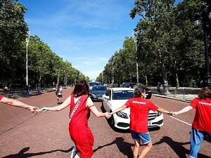 Boris Johnson’s car is forced to swerve around climate protesters (Twitter)