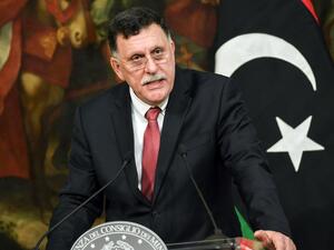 Libya's UN-backed prime minister Fayez Al Sarraj speaks addresses a joint press conference with Italian prime minister Paolo Gentiloni after their meeting at Palazzo Chigi in Rome on July 26, 2017. (Andreas Solaro / AFP)