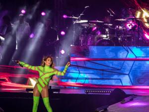 Singer Jennifer Lopez performs onstage during her concert on the beach of North Coast city of New Alamein, north of the Egyptian Capital Cairo on August 9, 2019. This is Lopez' first concert in Egypt. (Khaled DESOUKI / AFP)