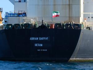 An Iranian flag flutters on board the Adrian Darya oil tanker, formerly known as Grace 1, off the coast of Gibraltar on August 18, 2019. (AFP/ File Photo)