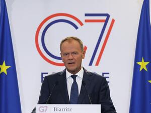 European Council President Donald Tusk addresses media representatives at a press conference in Biarritz, south-west France on August 24, 2019. (AFP/ File Photo)