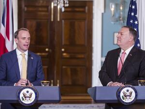 United Kingdom Foreign Secretary Dominic Raab, left, speaks during a joint press event at the State Department on August 7, 2019 in Washington, DC. (AFP/ File Photo)