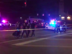 Police cordon off a nightlife district in Dayton, Ohio following a mass shooting there. Derek Myers/AFP/Getty Images