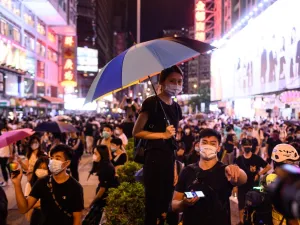 Protesters gather outside Prince Edward MTR station in Hong Kong on September 6, 2019. (AFP)