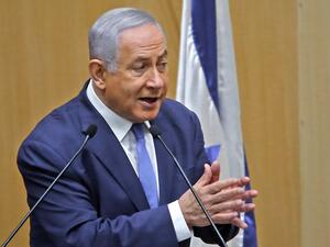 Israeli Prime Minister Benjamin Netanyahu delivers a speech at the Knesset in Jerusalem on Sepember 11, 2019. A rare clash erupted between Netanyahu and Joint List Chairman Odeh on September 11 at the Knesset. (AFP)