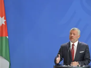 King Abdullah II of Jordan gives a joint press conference with the German Chancellor (not in picture) following talks on economic issues and the bilateral relationship of their two countries on September 17, 2019 at the Chancellery in Berlin. (Tobias SCHWARZ / AFP)