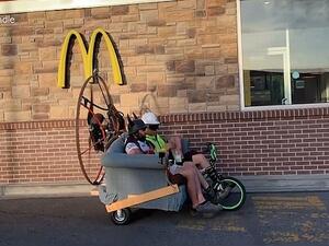 Collin Randle and friend Arcenio spent months transforming the $60 couch into a vehicle that can reach speeds of up to 32mph (Caters)