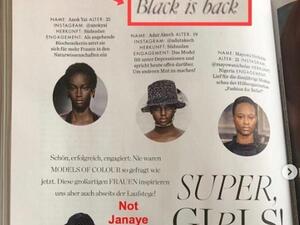 The cover reads 'Back to black - Black is back again: irresistibly' and the translated feature's says: 'Beautiful, successful, [politically] active: Never were models of colour so in demand as now. These amazing women inspire us both on and off the catwalk!' (Instagram/ Diet Prada)