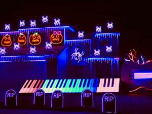 Tom BetGeorge decorated his Tracy home with spooky decorations and a series of lights that illuminate in conjunction with various songs. (Video Screenshot)