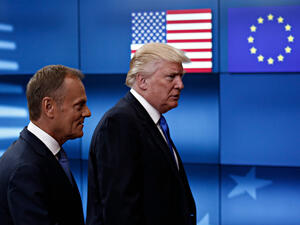 US President Donald Trump meets with Donald Tusk President of the European Council at the European Council building in Brussels, Belgium. (Shutterstock/ File Photo)