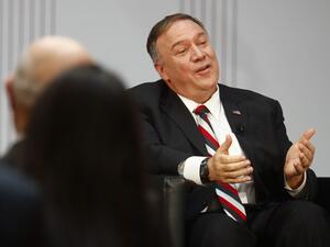 US Secretary of State Mike Pompeo speaks at an event commemorating the 30th anniversary of the fall of the Berlin Wall at the Koerber Foundation in Berlin, Germany November 8, 2019. HANNIBAL HANSCHKE / POOL / AFP