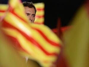Spanish liberal Ciudadanos party leader and candidate for prime minister, Albert Rivera, delivers a speech during their last campaign rally in Barcelona on November 8, 2019 ahead of the November 10 general election. PAU BARRENA / AFP