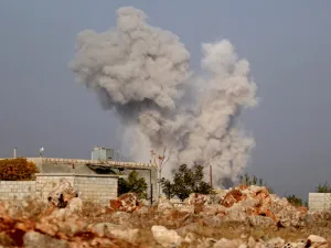 Smoke billows following airstrikes by pro-government forces on the village of Kafr Nabl, in Syria's southern Idlib province on November 13, 2019. (Omar HAJ KADOUR / AFP)