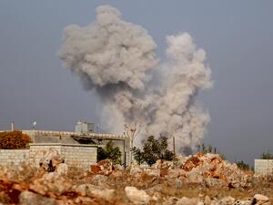 Smoke billows following airstrikes by pro-government forces on the village of Kafr Nabl, in Syria's southern Idlib province on November 13, 2019. (Omar HAJ KADOUR / AFP)