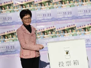 Hong Kong Chief Executive Carrie Lam casts her vote during the district council elections in Hong Kong on November 24, 2019.  (AFP/ File Photo)