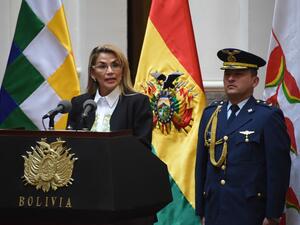 Bolivia's interim president Jeanine Anez skpeaks after signing off on new elections excluding ex-president Evo Morales, in a key step towards ending weeks of unrest as the caretaker government prepared to meet with protesters to end weeks of unrest, in La Paz on November 24, 2019. (AFP/ File Photo)