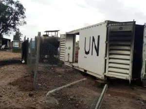 Burnt containers are seen at the United Nations (UN) civil base in Beni in the eastern part of the Democratic Republic of Congo on November 26, 2019. On November 25, 2019 angry demonstrators ransacked and looted the UN civil base in Beni. (AFP/ File Photo)