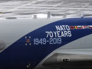A NATO Airborne Warning And Control System (AWACS) aircraft stands on the tarmac during signing of a USD1 billion contract with Boeing to modernise the Alliance’s fleet of AWACS aircraft, at Melsbroek on the outskirts of Brussels on November 27, 2019. Aris Oikonomou / AFP