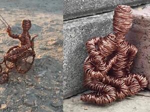 Haitham Khateeb twists and binds wires into images of the Palestinian experience. (Twitter/ Haitham Khateeb)