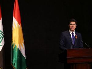 Iraqi Kurdish premier Nechirvan Barzani addresses a conference in Arbil on November 27, 2017 (AFP Photo/SAFIN HAMED)