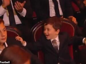 Lionel Messi's son Mateo was clearly ecstatic with his dad's triumph in Paris on Monday. (Twitter)