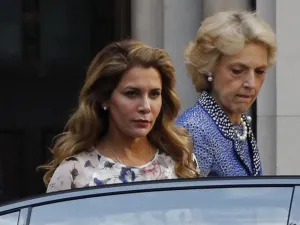 Princess Haya leaves the Royal Courts of Justice, accompanied by lawyer Fiona Shackleton, in London. (AFP)