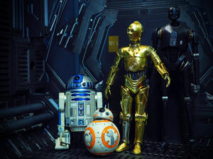 The famous robot characters R2D2, BB8, C3PO, and K-2SO from Star Wars film series/ (Shutterstock/ File Photo)