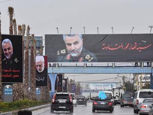 صور سليماني والمهندس مرفوعة في الضاحية الجنوبية معقل حزب الله