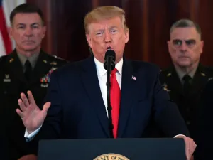 US President Donald Trump speaks about the situation with Iran in the Grand Foyer of the White House in Washington, DC, January 8, 2020. SAUL LOEB / AFP