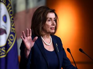 US Speaker of the House Nancy Pelosi, Democrat of California, speaks during her weekly press briefing on Capitol Hill, January 16, 2020, in Washington, DC. OLIVIER DOULIERY / AFP