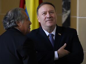 US Secretary of State Mike Pompeo stands with OAS Secretary-General Luis Almagro (L)at the OAS during a gathering of the representatives in Washington, DC on January 17, 2020. ANDREW CABALLERO-REYNOLDS / AFP