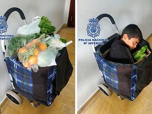 The ten-year-old was found by Spanish police inside a shopping trolley. (Daily Mail)