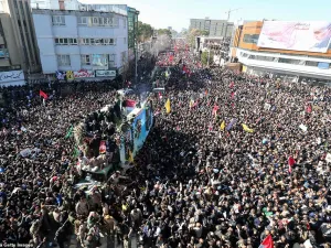 Iranian mourners gather for the burial of slain top general Qassem Soleimani in his hometown of Kerman on Tuesday. (AFP/ File Photo)