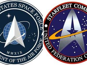 Space Force logo (L), beside the Star Trek emblem.