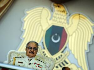 Libyan strongman Khalifa Haftar, pictured in May 2018, has said he hopes for dialogue on the conflict in his country (AFP Photo/Abdullah DOMA)