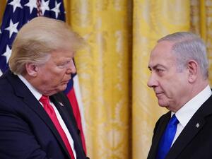 US President Donald Trump and Israel's Prime Minister Benjamin Netanyahu take part in an announcement of Trump's Middle East peace plan in the East Room of the White House in Washington, DC on January 28, 2020. AFP