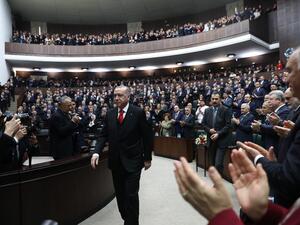 President of Turkey and leader of Justice and Development (AK) Party Recep Tayyip Erdogan attends the party's group meeting at Grand National Assembly of Turkey in Ankara, on February 12, 2020. Adem ALTAN / AFP