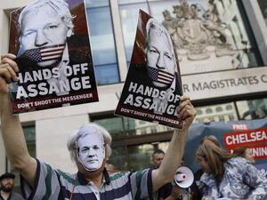 Supporters of WikiLeaks founder Julian Assange gathered outside Westminster Magistrates Court to support him. AFP
