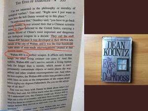In chapter 39 of his book, Koontz writes that the lab is located in Wuhan, which lends the virus its name, Wuhan-400. (Twitter)