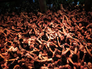 18 February 2017 , Okayama Japan : Hadaka Naked Man Festival, thousands of man in Fundoshi Loincloths parade around Saidaiji Temple in Okayama Prefecture getting purified with freezing cold water. (Shutterstock)