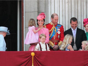 Trooping the Colour Prince George Prince William Kate Middleton & Princess Charlotte Balcony. (Shutterstock)