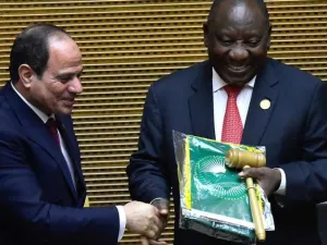 South African President Cyril Ramaphosa takes over as AU chair from Egyptian President Abdul Fattah al-Sisi. (AFP)
