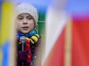Swedish environmentalist Greta Thunberg speaks during a "Youth Strike 4 Climate" protest march on March 6, 2020 in Brussels. Kenzo TRIBOUILLARD / AFP