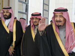 This file handout picture release by Saudi Royal Palace on December 14, 2016 shows Saudi King Salman bin Abdulaziz (R), Crown Prince Mohammed bin Nayef (C) and deputy Crown Prince Mohammed bin Salman arriving for the opening session of the Shura Council in Riyadh. AFP