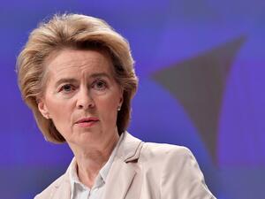 European Commission President Ursula von der Leyen delivers a speech at the EU headquarters in Brussels on March 9, 2020. JOHN THYS / AFP