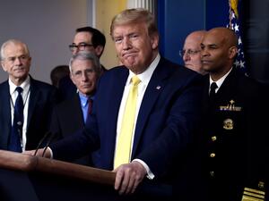 US President Donald Trump speaks about the COVID-19 (coronavirus) alongside members of the Coronavirus Task Force in the Brady Press Briefing Room at the White House in Washington, DC, March 9, 2020. Olivier DOULIERY / AFP