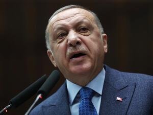President of Turkey and leader of Justice and Development (AK) Party Recep Tayyip Erdogan speaks as he attends his party's group meeting at Grand National Assembly of Turkey in Ankara, Turkey on March 11, 2020. Adem ALTAN / AFP