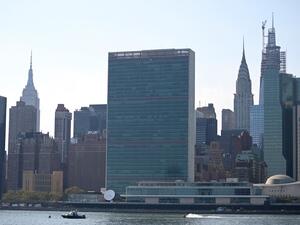 In this file photo a New York Police Department boat is seen on the East River in front of the UN headquarters building in downtown Manhattan on 2019 in New York City. At the normally busy headquarters of the United Nations in New York, life is suddenly moving at slow speed -- very slow speed. Johannes EISELE / AFP